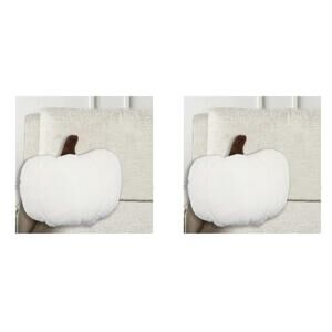 Set of 2 Fall Harvest Off White Plush Pumpkin Couch Throw Pillows